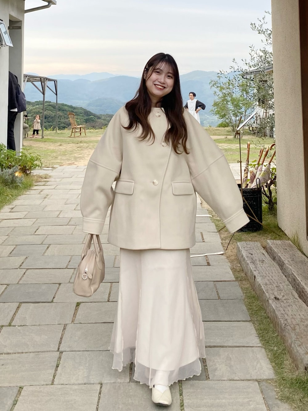 hinari ウェーブデザインミドルコート アイボリー hinari / ウェーブ