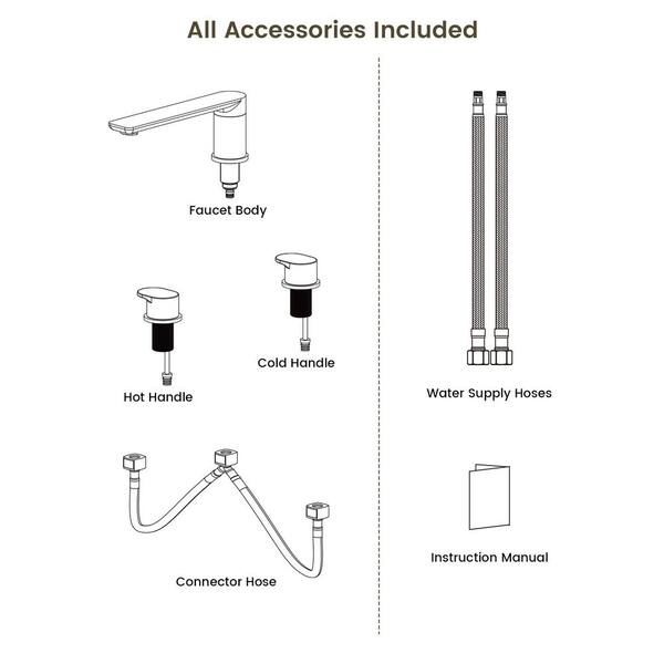 YAWWALK Double Handle Deck Mount Roman Tub Faucet with 360° Swivel