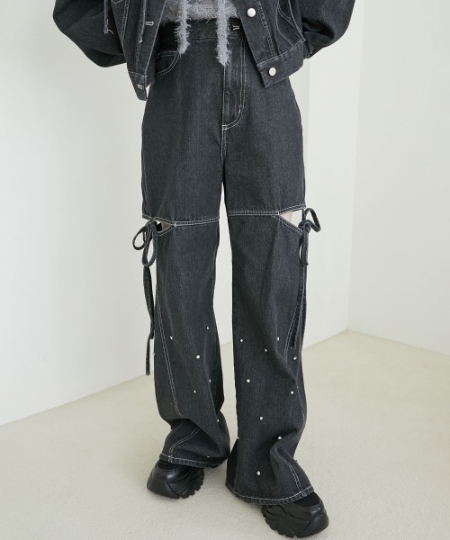 サイドスリットビジューデニムパンツ/MAJESTIC LEGON(マジェスティック