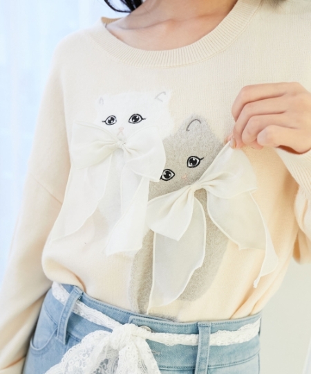 ダブルふわねこリボンニット/MAJESTIC LEGON(マジェスティックレゴン