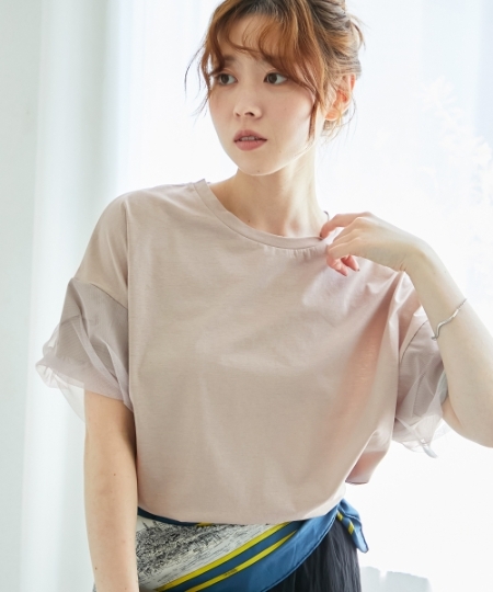 手洗い可能》チュールねじりスリーブフレンチプルオーバー/le.coeur