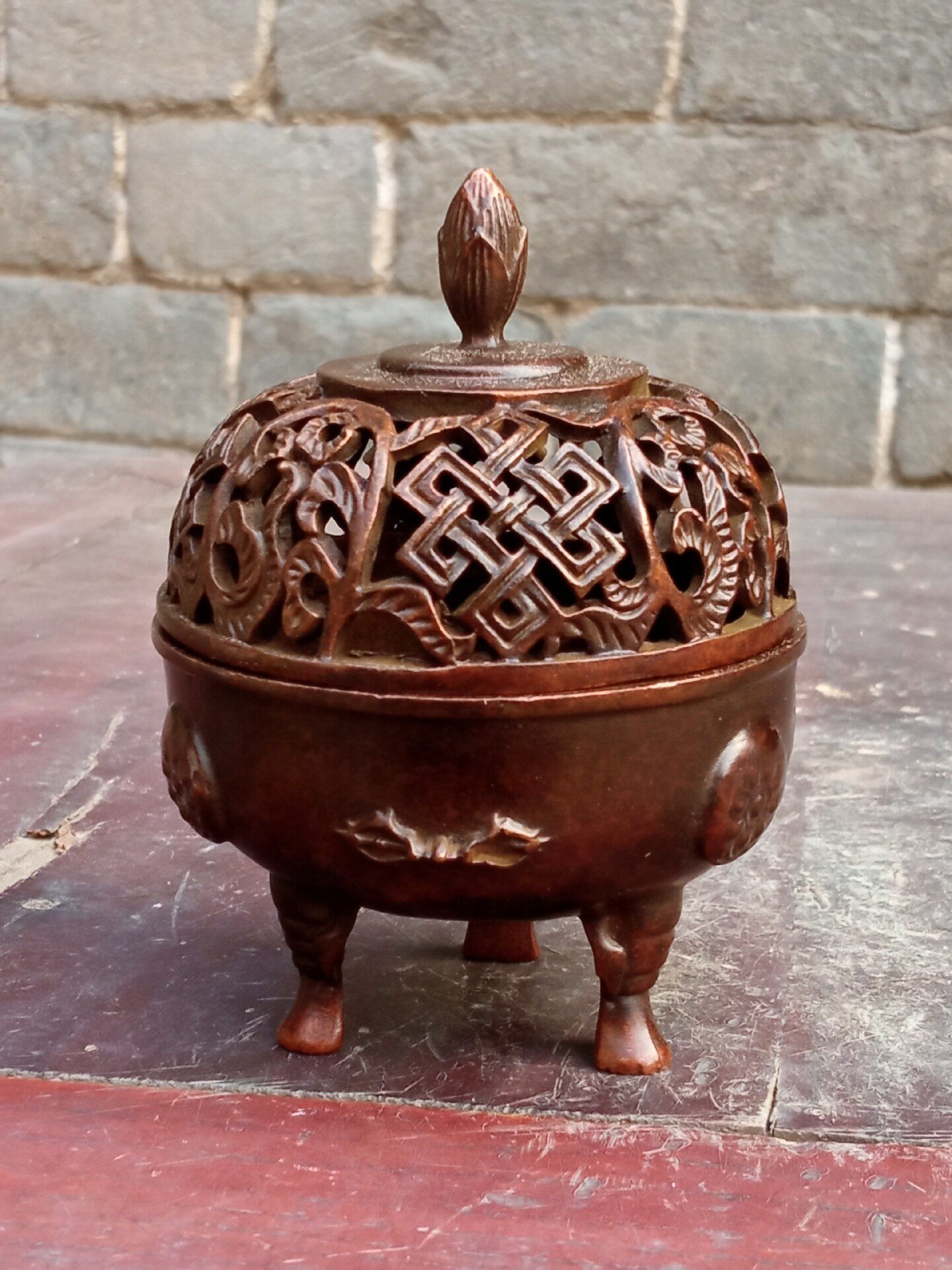 香爐，中囯清朝時代物古銅製，茶道具，書房置物，古美術品，高7cm重500