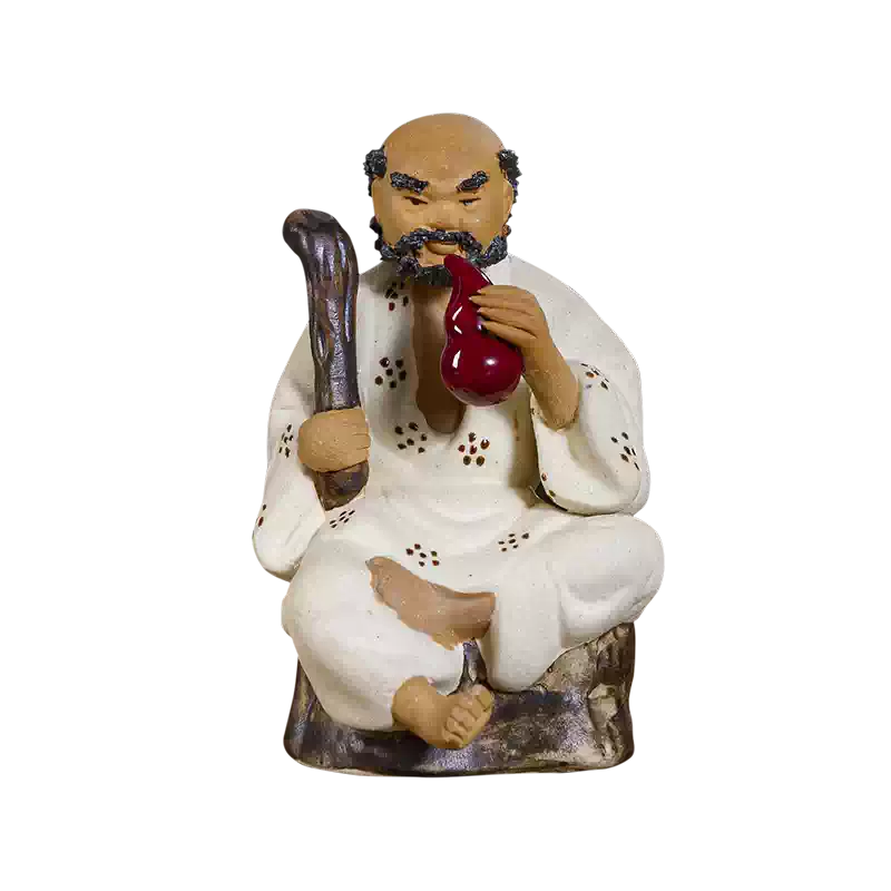 中国陶器 置物 石湾陶弥勒抱童子件 時代物 中国陶器 置物 石湾陶弥勒抱