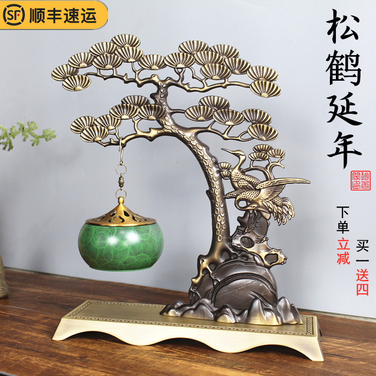 銅製 松鶴延年弔炉薫香炉 客間 茶台 書房 事務室 迎客松掛炉 工芸品