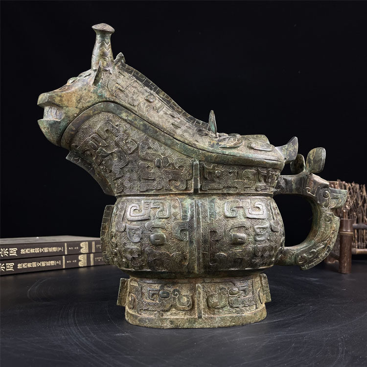 j989中国古玩 旧家収蔵 青銅器 鳥獣 重さ1800グラム 高さ23センチ 幅