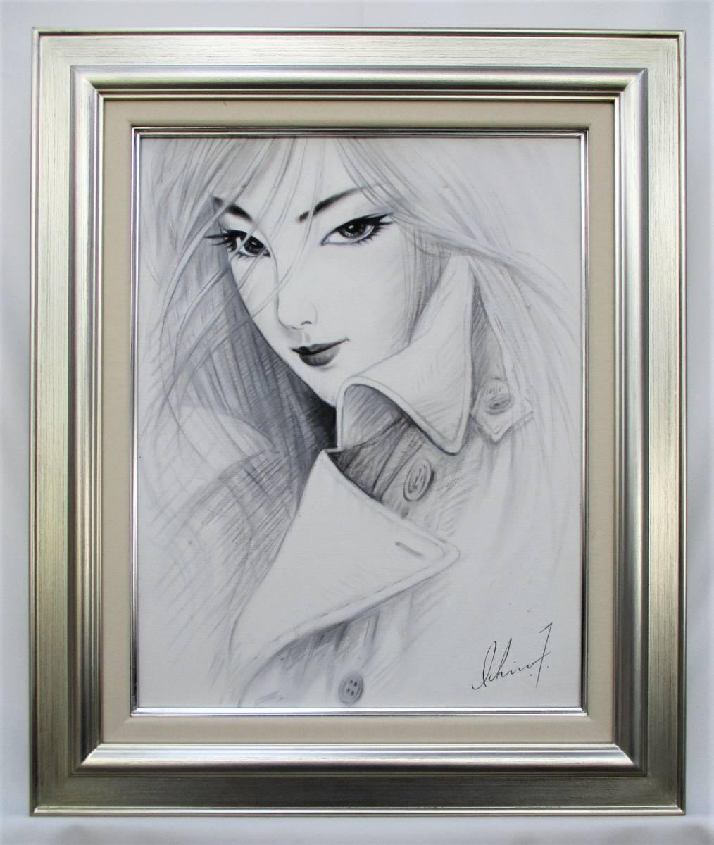 F4号】手描き油彩 鶴田一郎 美人画 額縁 未使用額 サイン 落款