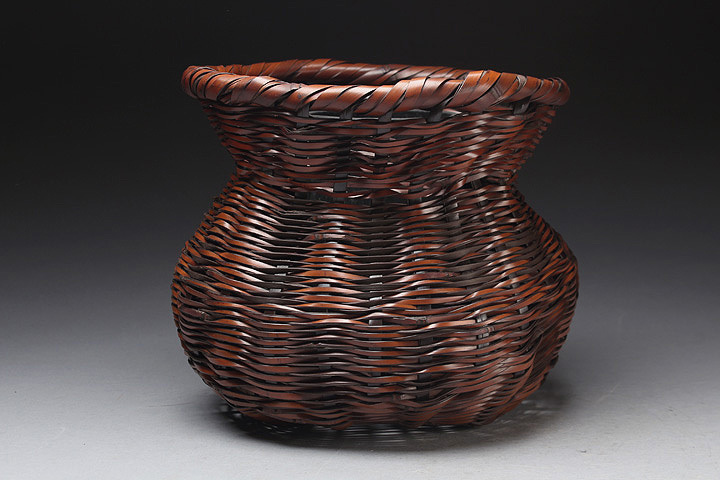 八木澤竹工房・四国産虎竹使用・亀甲盛籠・八木澤正氏作品・未使用品