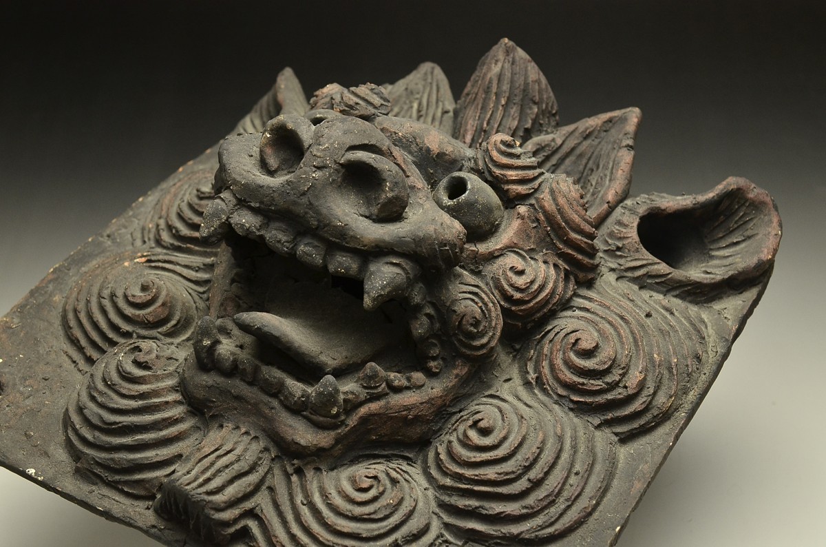 島 常賀作 シーサー 島常賀作 壺屋焼 面シーサー 島袋 常栄