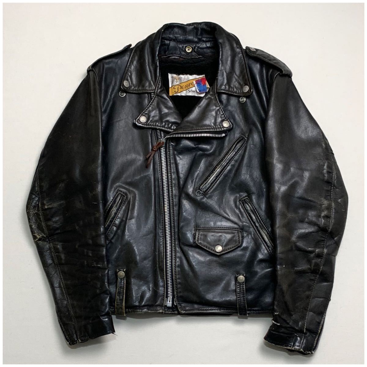 USヴィンテージ レザーライダースダブル 黒 牛革 サイドレースアップ