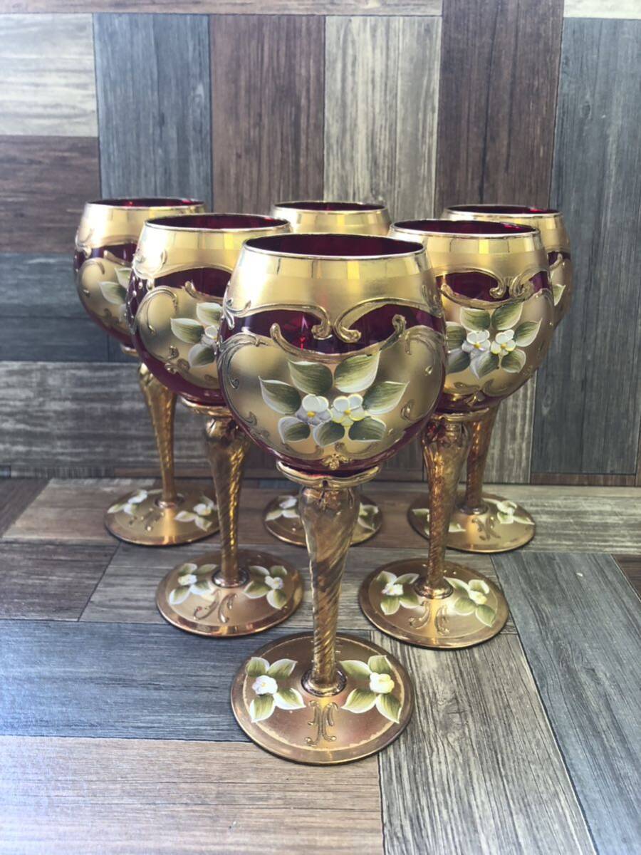 金色花柄ガラスデキャンタ＆グラスセット ベネチアングラス ベネチアン