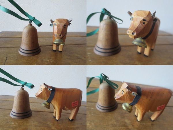 スイス 木彫り 牛 ヴィンテージ 置物 ヴィンテージ 木製 牛 オブジェ