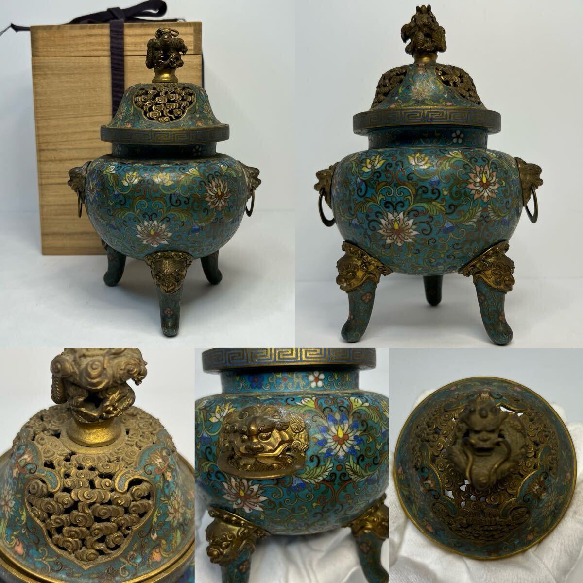 極上・未使用】高岡銅器 米田秀保 香炉 龍/竜 雲文 蝋型鋳銅 香道具