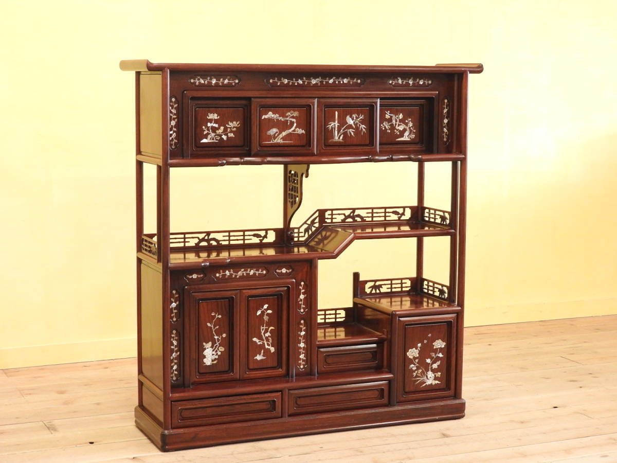 唐木チェスト 猫脚螺鈿花図 中国家具
