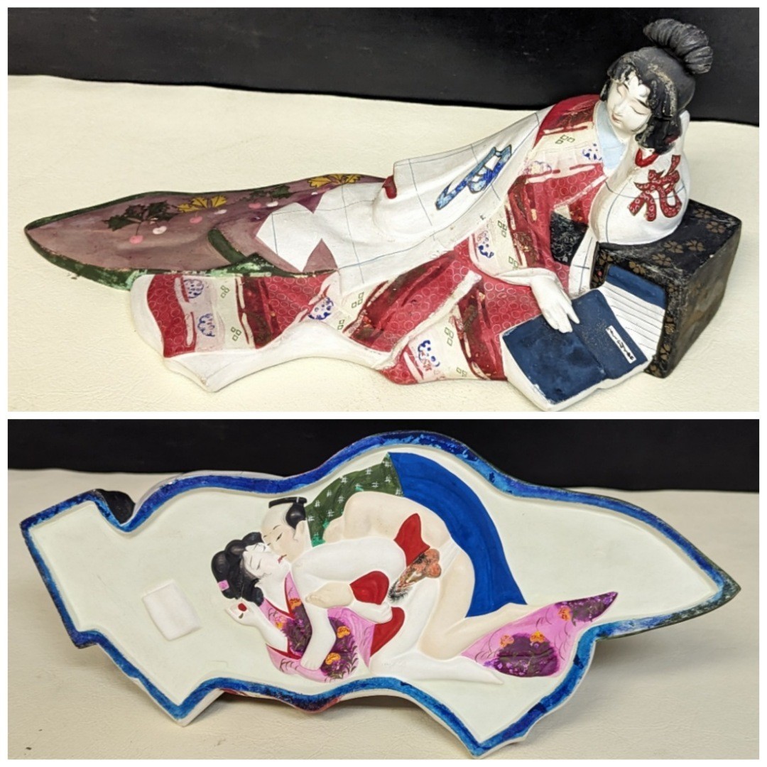 珍品】春画/裏絵/人形/隠し絵/陶器磁器/置物/男女枕浮世絵/色彩陶器