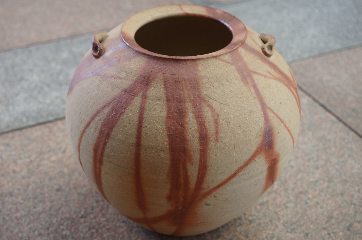 NO620 備前焼 花瓶 火襷 陶印アリ お買得 備前焼 備前焼窯元 備前陶苑