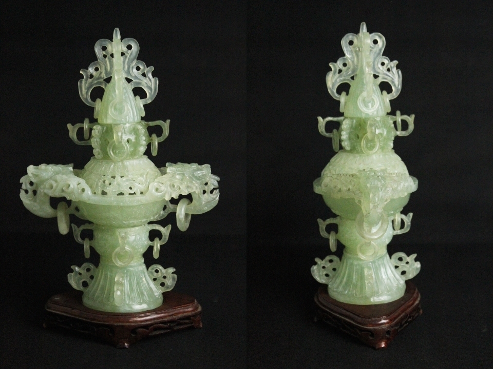 極上 中国美術 置物 唐物骨（皇帝皇后） 細密細工 天然素材 骨董