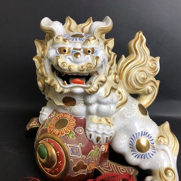 九谷焼 大吉 玉獅子 玉乗り獅子 唐獅子 置物 飾物 床置 高さ：41cm