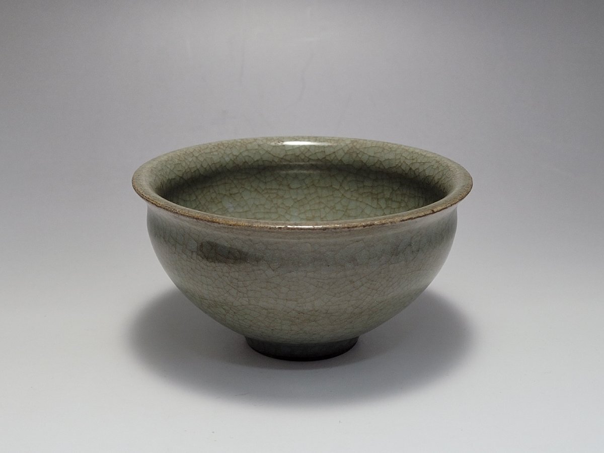 未使用 平安 猛 作 青磁釉貫入 抹茶茶碗 未使用 平安 猛 作 青磁釉貫入