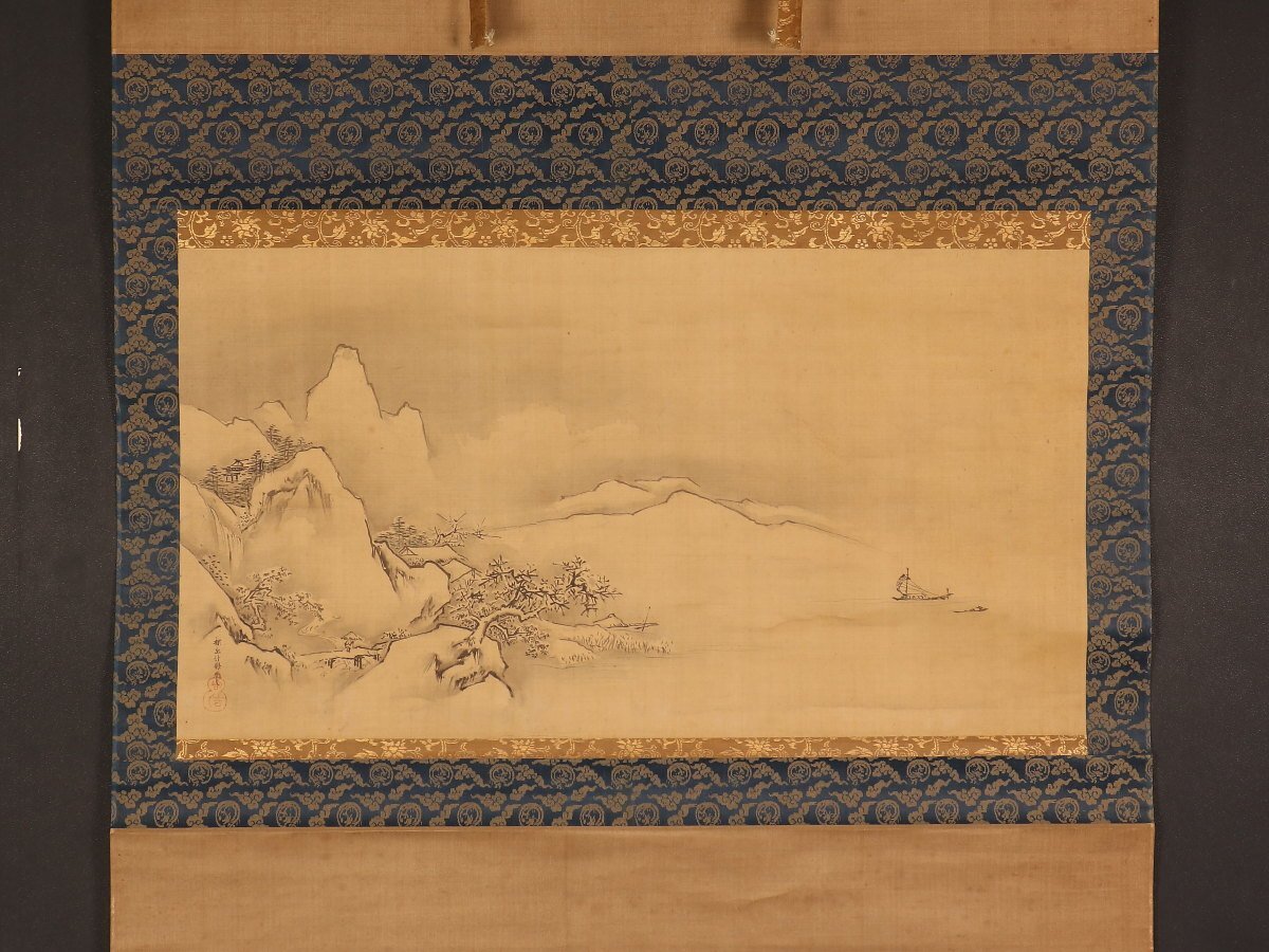 掛軸肉筆山水真筆です狩野探信と思います