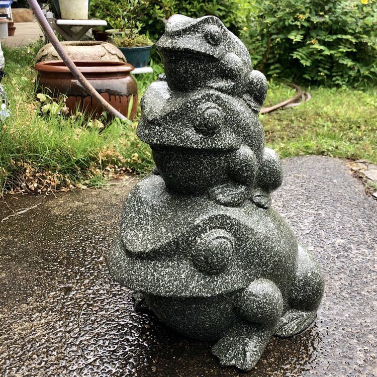 親子 蛙 カエル 置物 オブジェ 石製 石像 庭石 エクステリア 重さ8kg