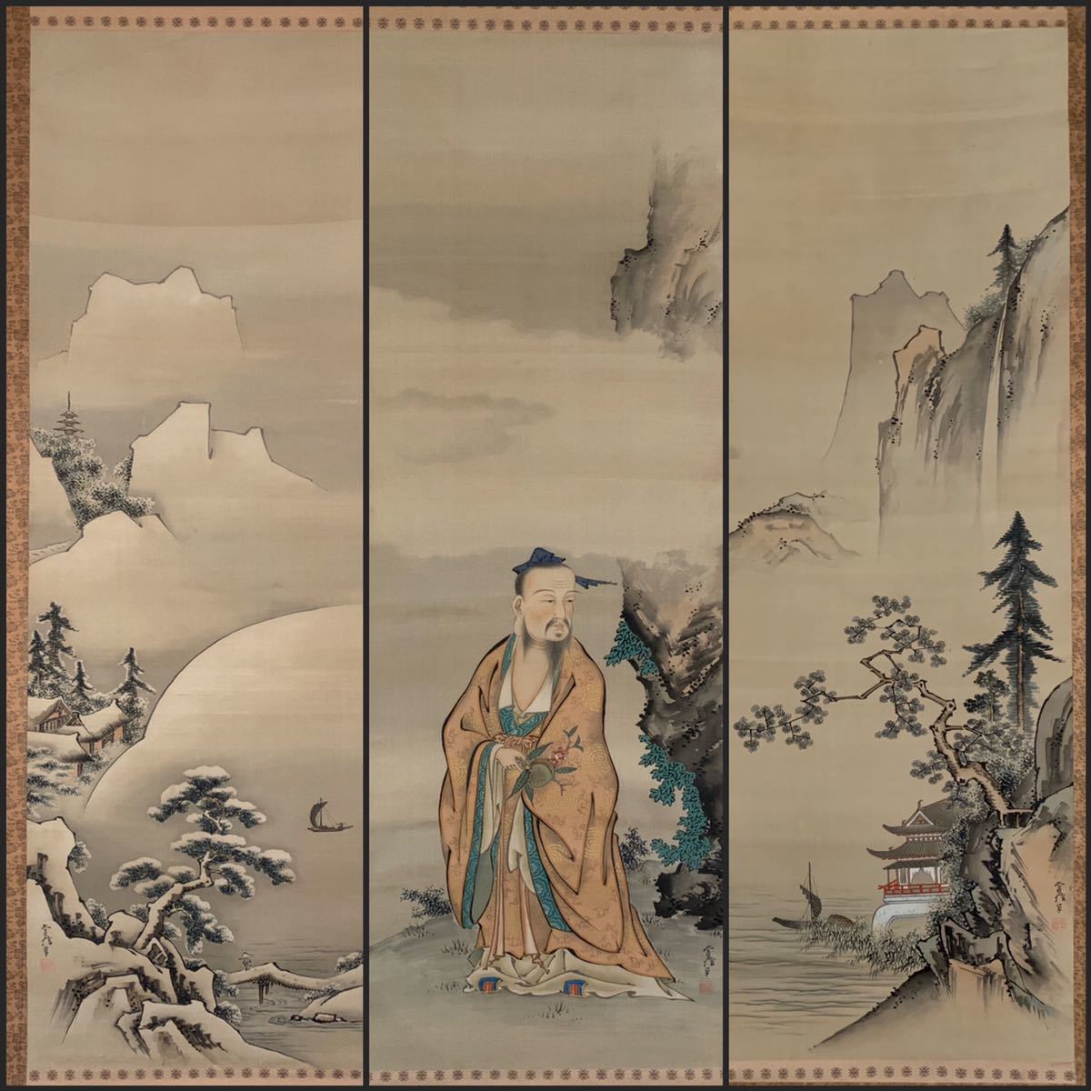 ♥掛軸 模写 常信 桐箱付き 掛け軸 骨董品 ♥掛軸 模写 常信 桐箱