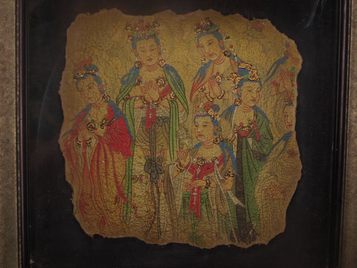 骨董市掘り出し 中国唐時代 敦煌莫高窟壁画 飛天像 発掘品