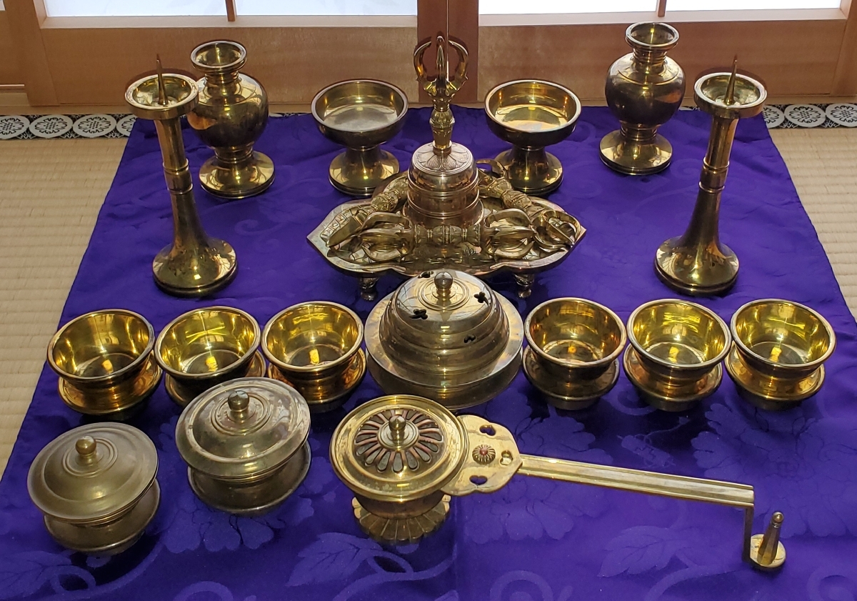 修縁堂】真言宗法具 法器 21点セット密教 一面器寺院用仏具 チベット真鍮製