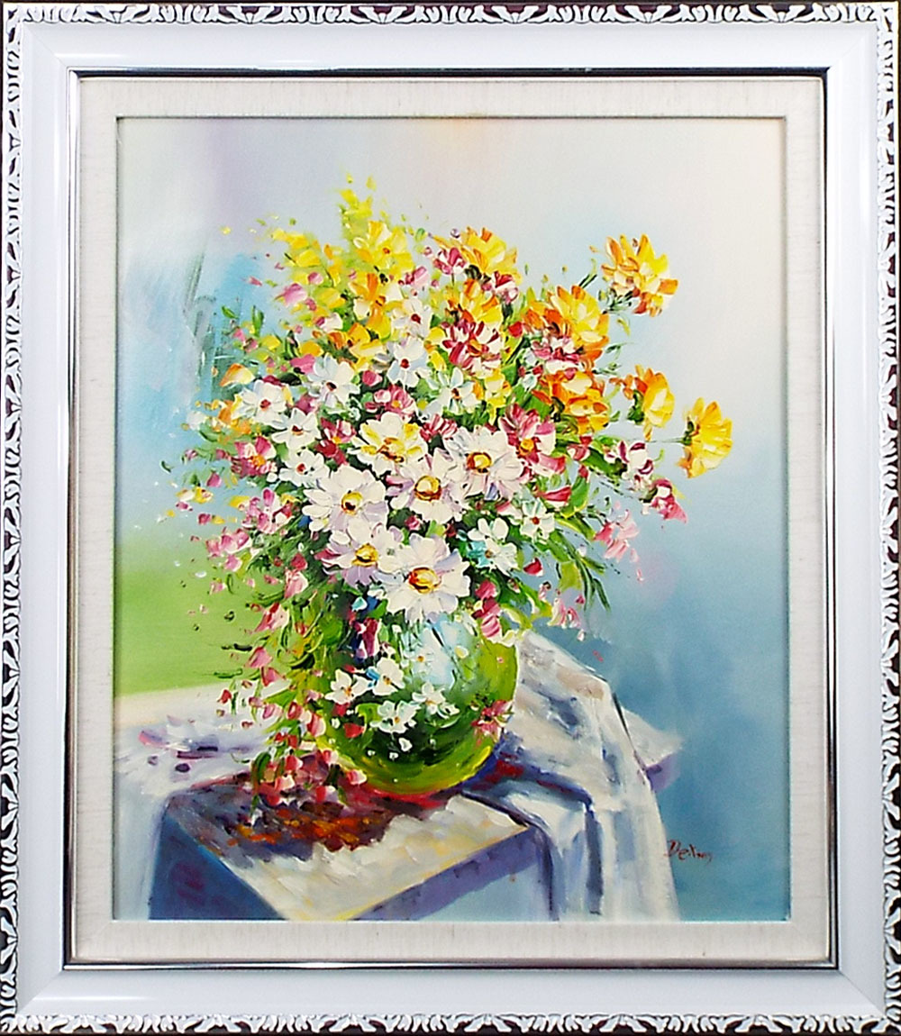 油絵・絵画額『花と花瓶』H.M.Lee李賢美