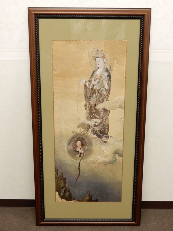 限定セール！慈母観音図 仏画 仏教美術 悲母観音 刺繍画 刺繍アート 額