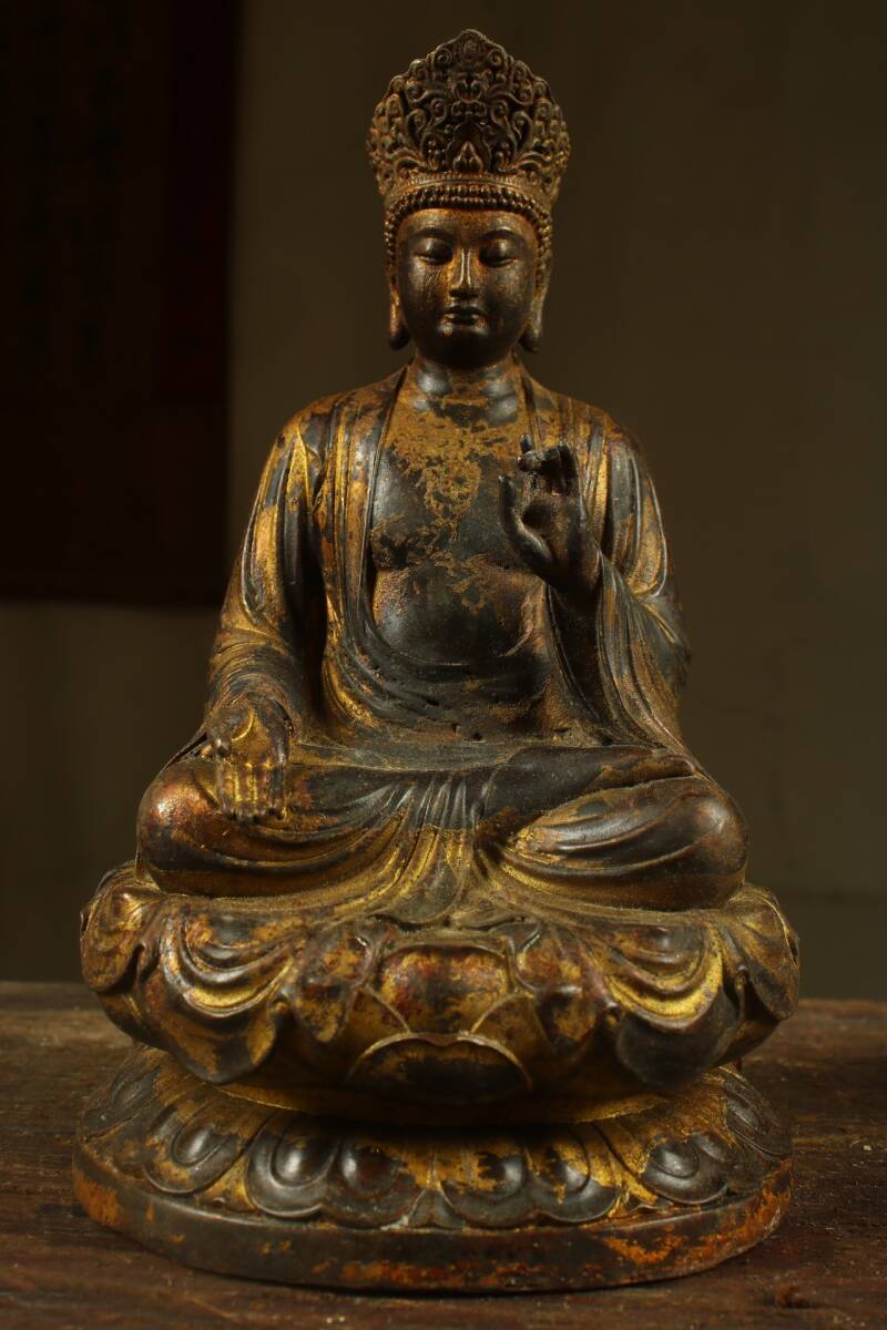 仏教美術 中国 乾隆年製 古銅鍍金 仏像 置物 C 4751 仏教美術 中国