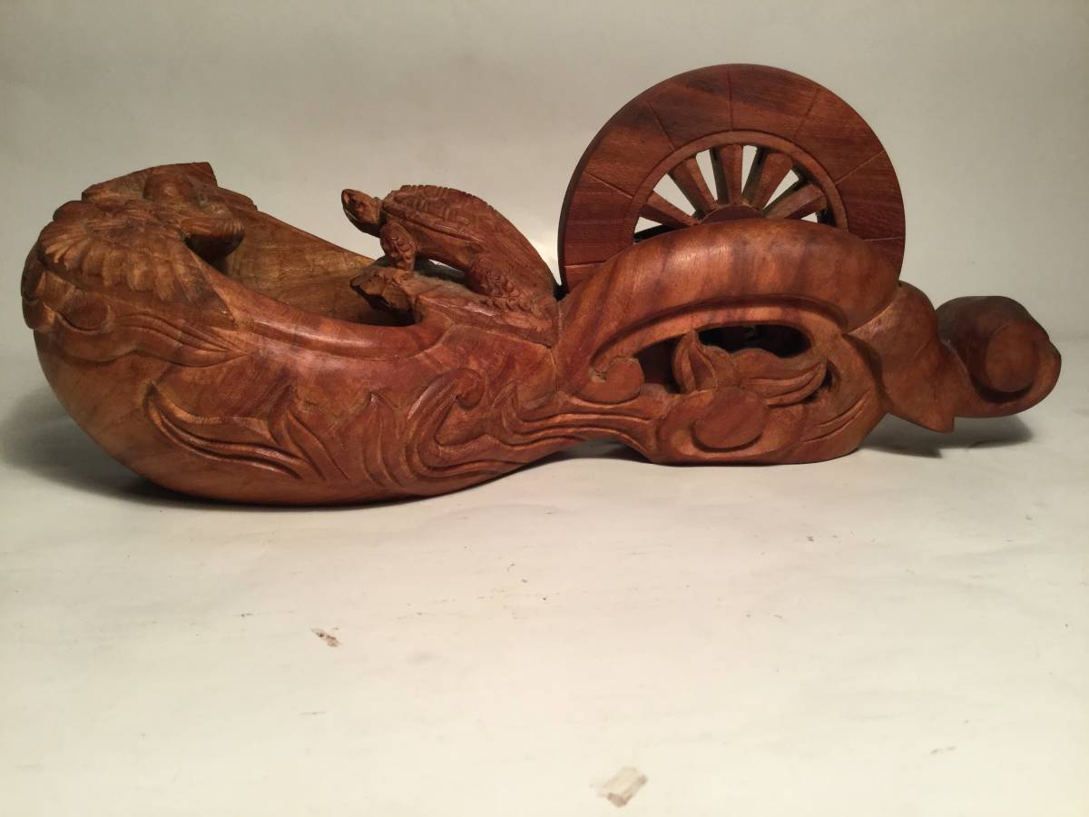 帝 大工道具 細密彫 墨壺 鶴亀龍彫 木彫 時代 墨壺 墨