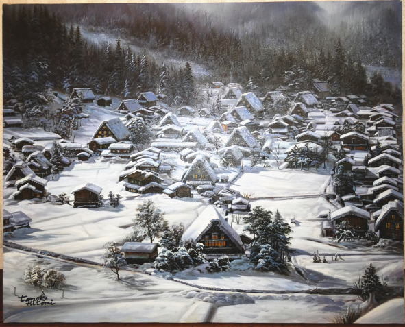 人見友紀 伝説の逃亡画家 雪景色 油彩 油絵 風景画 12号 油絵