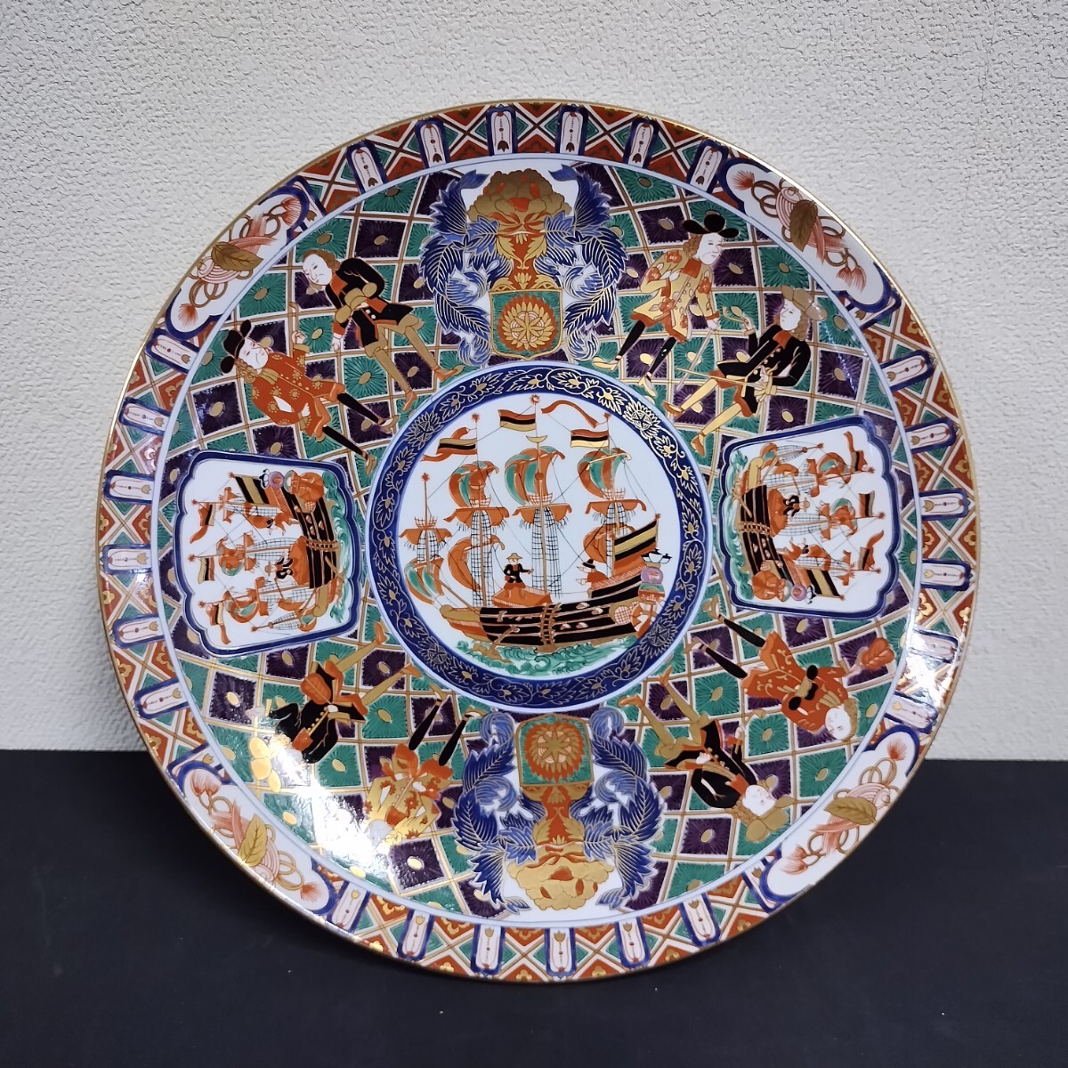 古伊万里染付大皿40cm 松竹梅唐草文皿飾皿絵皿 古伊万里