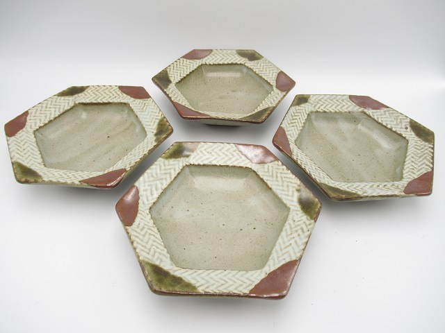 島岡達三 象嵌六角皿 益子焼 人間国宝 民芸 民藝 濱田庄司の弟子