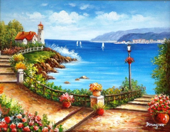 ドイツのとある港町の風景画（油絵肉筆画）（725×910） ドイツのとある