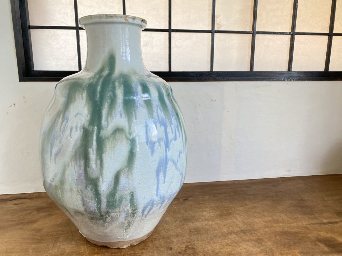 明治〜江戸期辺りの古信楽焼壺/すだれ茶壺