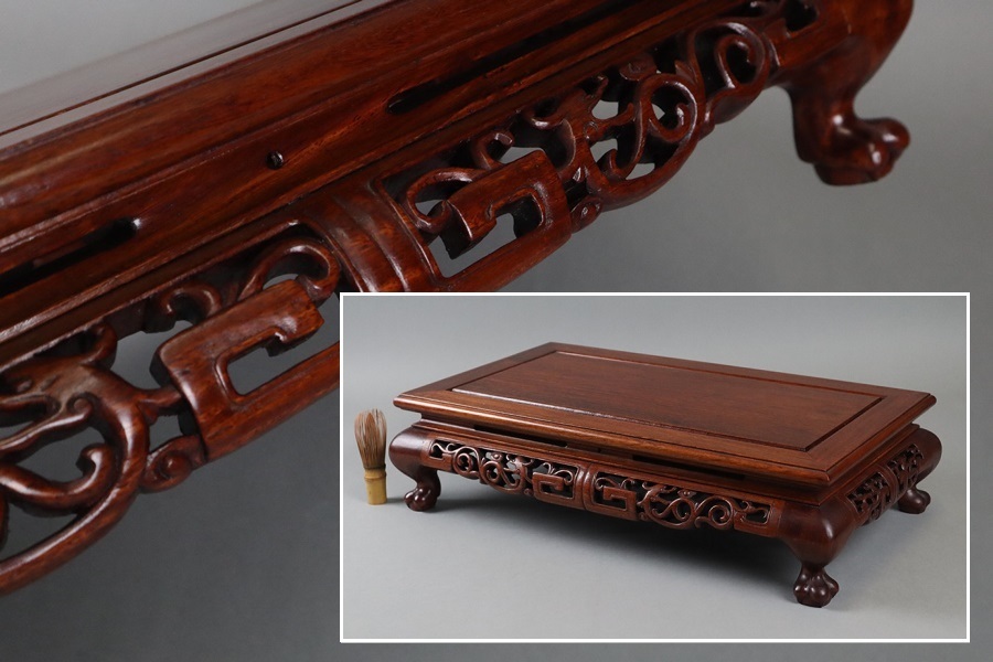 中国美術 古唐木造 巻足花台 巻卓 長方卓 盆栽台 香炉