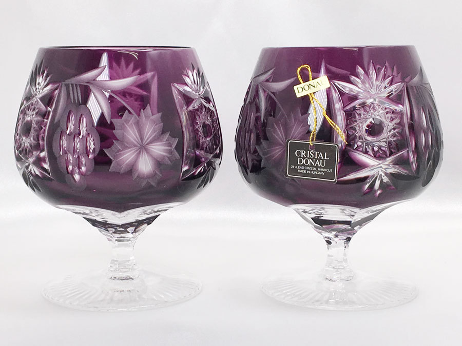 旧東独製 カメイガラス 被せ切子 クリスタルドナウ ワインペアグラス