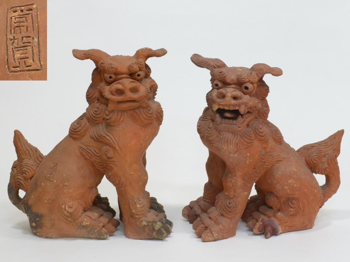 初荷です ◇壺屋の名工 島常賀 陶額 シーサー 獅子 在銘 常賀 34cm