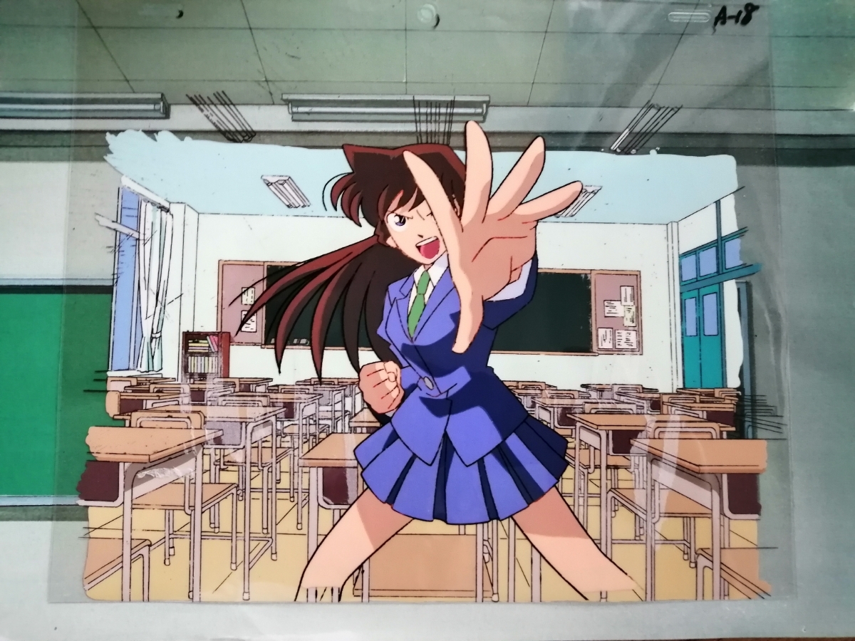 名探偵 コナン セル画 毛利蘭 手描き背景付き 直筆原画 ステンレス額装