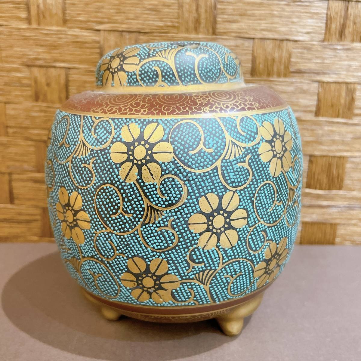 吉田屋窯 青九谷 青手 古九谷 九谷焼 香炉 角福 アンティーク九谷焼 1