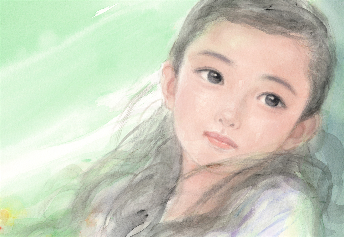 原画】おおた慶文 水彩画「星影のまなざし」少女画 額装付 原画