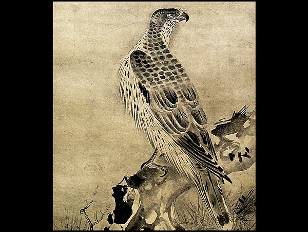 掛け軸 雪村周継 松鷹図 重要文化財 e国宝 - 松鷹図