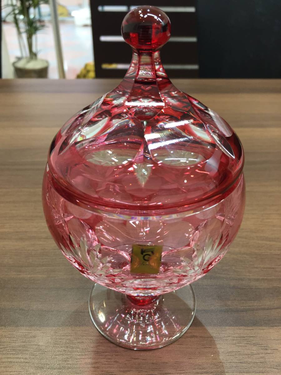 カガミクリスタル 江戸切子 蓋物 菓子器 キャンディポット 箱付き