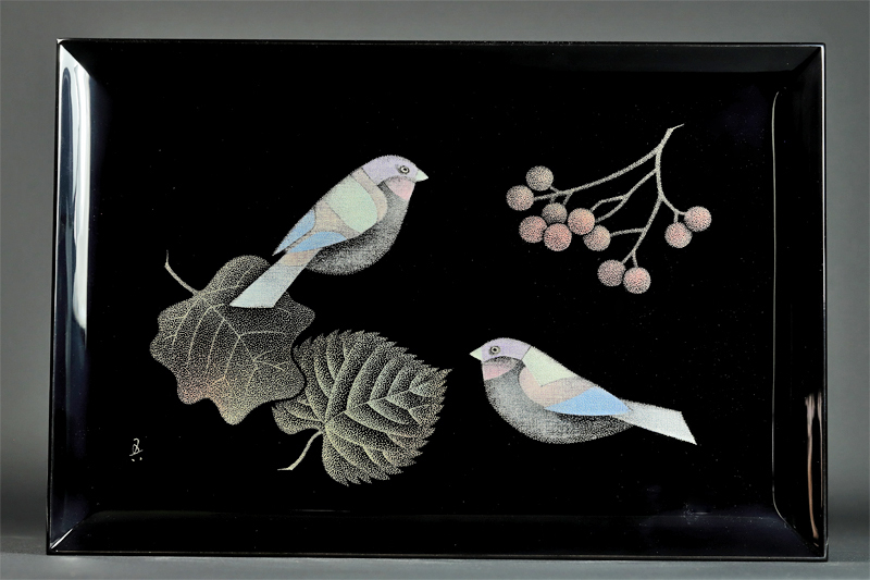 輪島漆塗千羽鶴沈金弁当箱5組三谷吾一共箱仕切り付きR1325