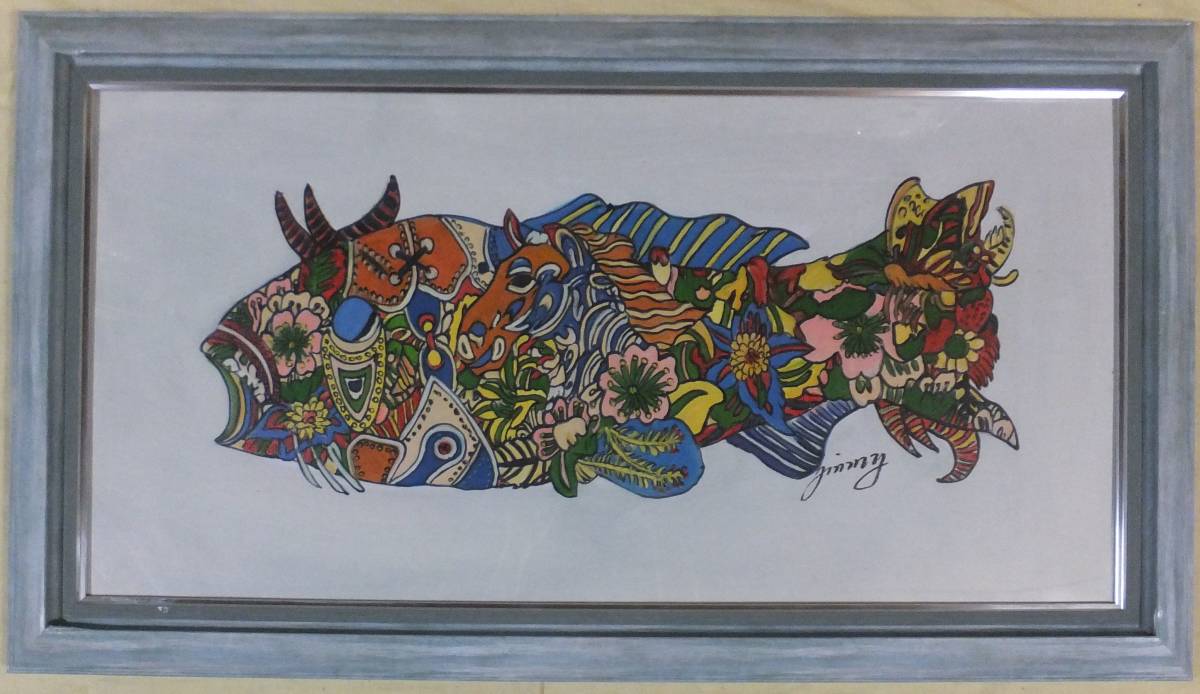 値下げ】ジミー大西（パンダ）F6号/肉筆/手描き作品/表裏サイン有/絵画