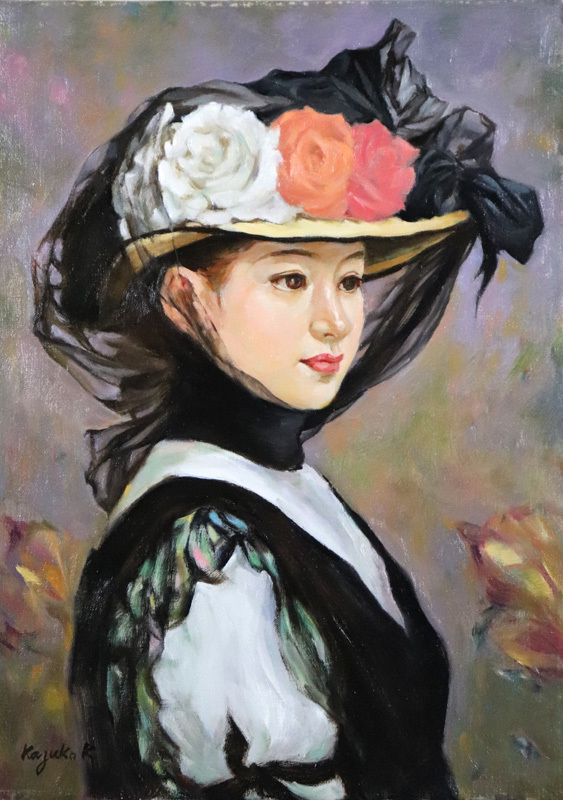 絵画 油彩画 少女 岸本和子 「明日へ」 岸本和子 『油絵展』