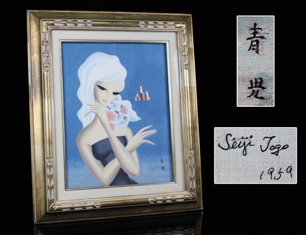 東郷青児 油彩肉筆画 F6号 キャンバス裏にサイン 落款有り 美品 模写