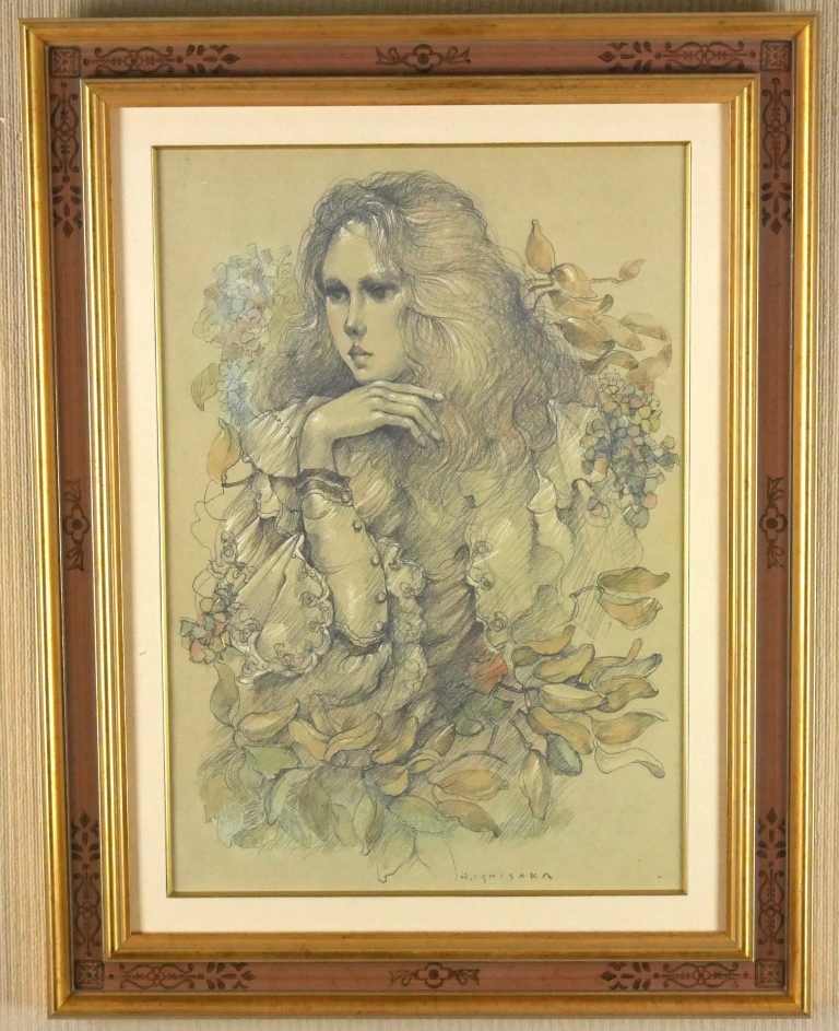 石阪春生 枯れたものたち/女のいる風景 リトグラフ 額装 サイン有 石阪