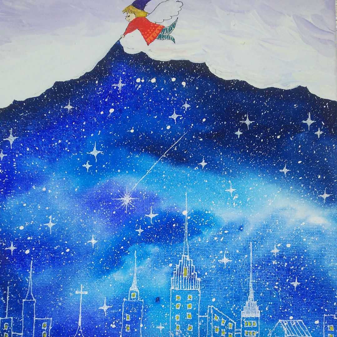 夜空のファルコン」原画 本物 一点物 額付き 絵画 masa 「夜空の